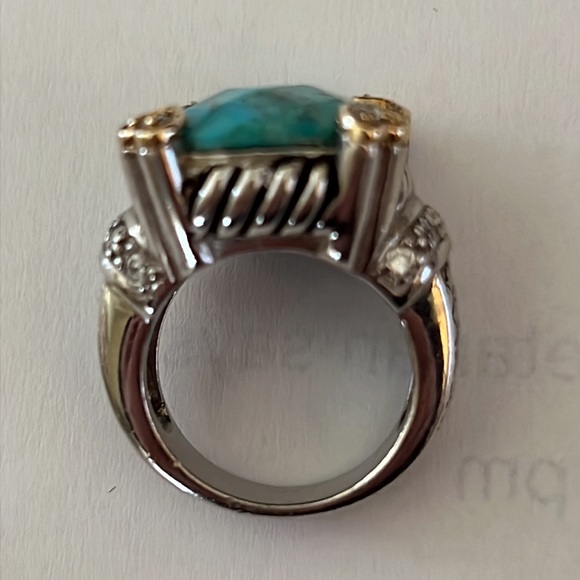 Lovely Checkerboard Faceted Turquoise Ring CZ Sterling Silver Ring Sz.7 - Picture 3 of 11